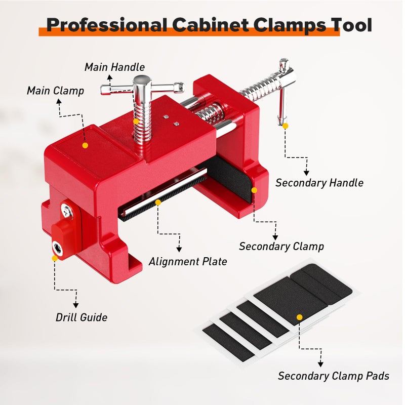 Sebupar Cabinet Clamps, Cabinet Installation Clamps Cabinetry Clamps Cabinet Face Frame Clamps Cabinet Tools with Two Side Screws and Alignment Plate, 4 Pack (Red-4 Pack) - Image 3